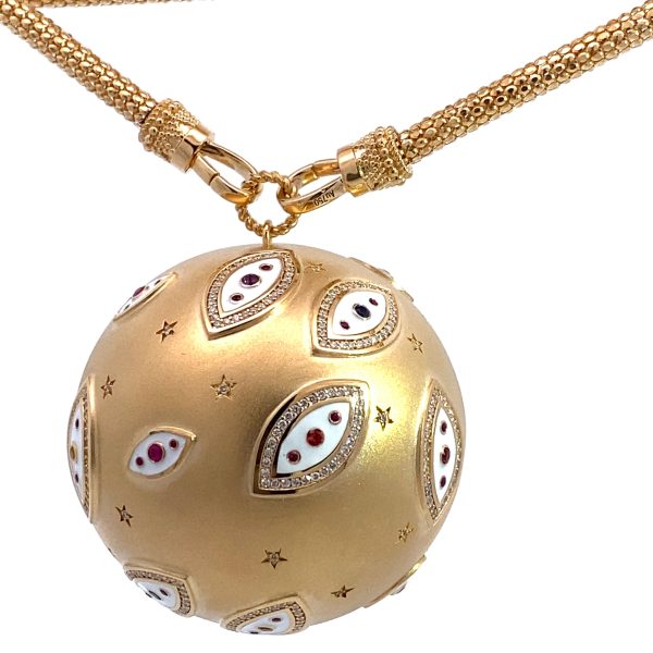 Goldluxurys Custom Solid 18K Real Gold Gemstone Ball Necklace