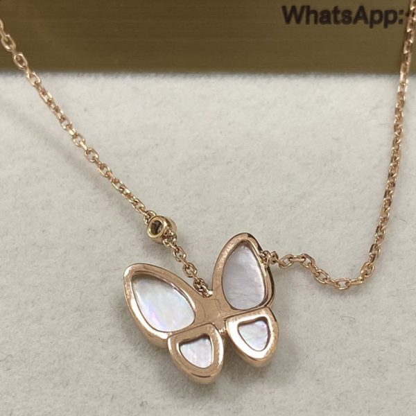 VCA 18K Rose Gold Diamond Mother of Pearl Two Butterfly Pendant Necklace VCARO8FO00