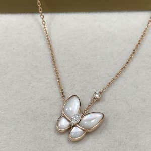 VCA 18K Rose Gold Diamond Mother of Pearl Two Butterfly Pendant Necklace VCARO8FO00v