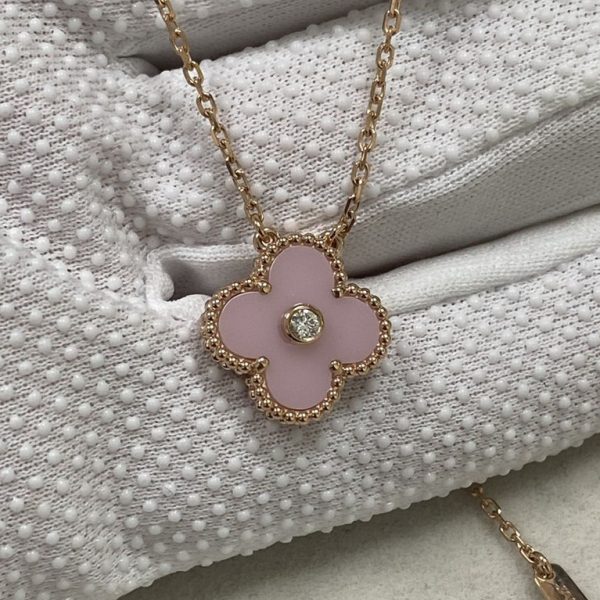 VCA 18K Rose Gold Pink Sevres Porcelain Diamond Holiday Pendant