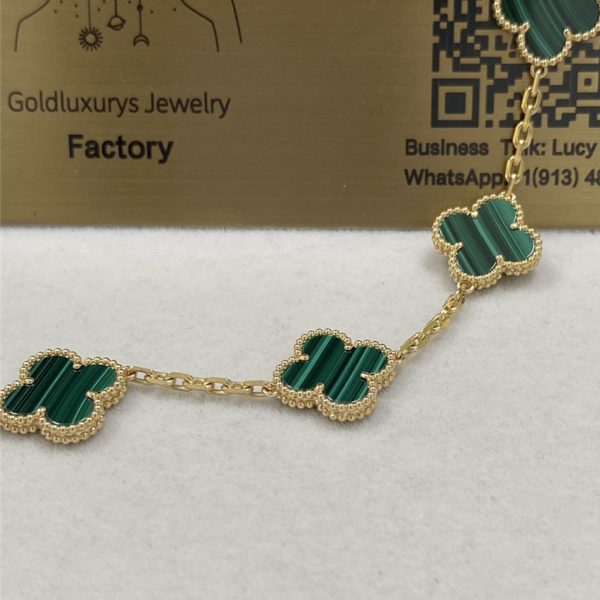 VCA Vintage Alhambra Bracelet 5 Motifs 18K Yellow Gold Malachite VCARL80900