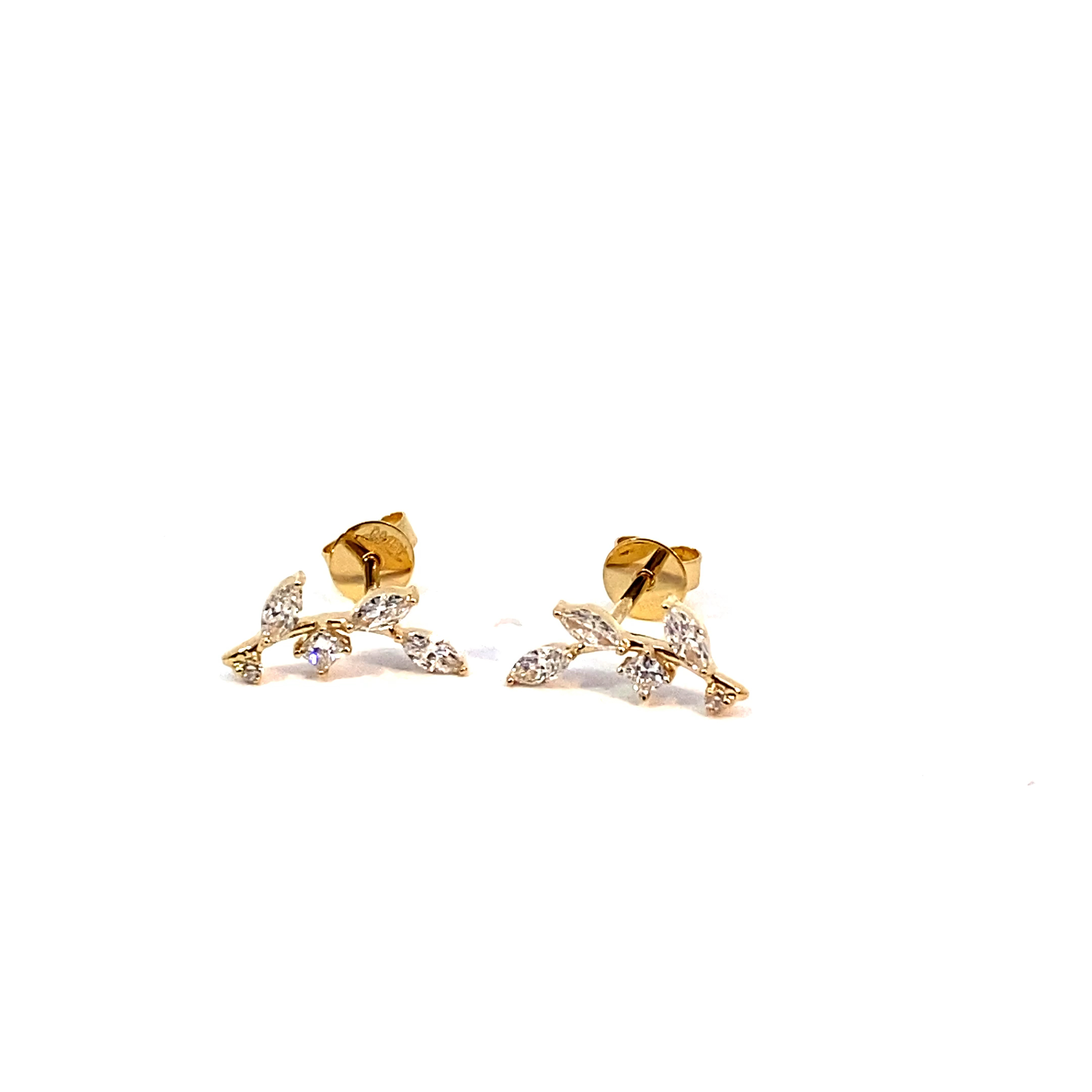 Goldluxurys Custom 18K Gold Setting Lab Diamond Leaf Earrings Stud