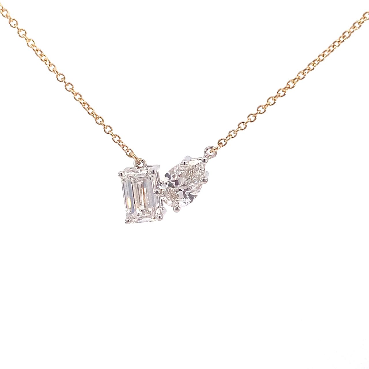 Goldluxurys Custom 18K Gold Two Shaped Combined Lab Diamond Pendant Necklace