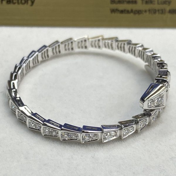 Bulgari Serpenti Viper One Coil Slim 18K White Gold Bracelet Full Pave Diamonds