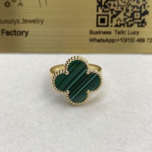 Van Cleef Arpels Magic Alhambra 18K Yellow Gold Malachite Ring VCARO3AV00