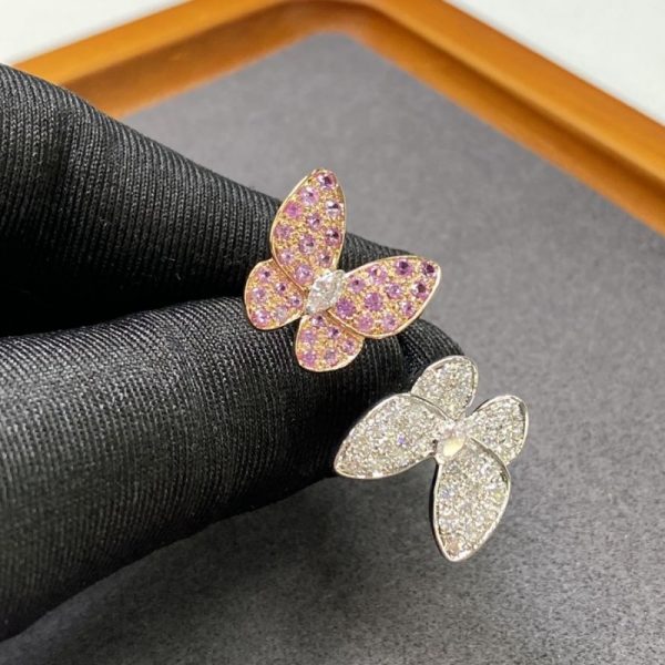 Van Cleef Arpels Two Butterfly 18K Gold Diamond Sapphire Between the Finger Ring