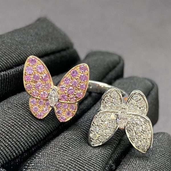 Van Cleef Arpels Two Butterfly 18K Gold Diamond Sapphire Between the Finger Ring